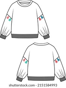 KIDS WEAR SWEAT SHIRTS AND SWEAT TOPS WITH TASSEL FRONT AND BACK FLAT SKETCH VECTOR