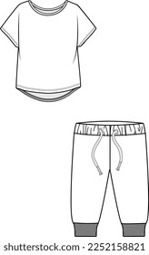 KIDS WEAR TEE AND JOGGER  PAJAMA SET FASHION FLAT DESIGN VECTOR