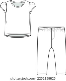KIDS WEAR TEE AND JOGGER  PAJAMA SET FASHION FLAT DESIGN VECTOR