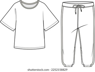 KIDS WEAR TEE AND JOGGER  PAJAMA SET FASHION FLAT DESIGN VECTOR
