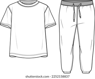 KIDS WEAR TEE AND JOGGER  PAJAMA SET FASHION FLAT DESIGN VECTOR