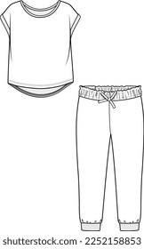 KIDS WEAR TEE AND JOGGER  PAJAMA SET FASHION FLAT DESIGN VECTOR