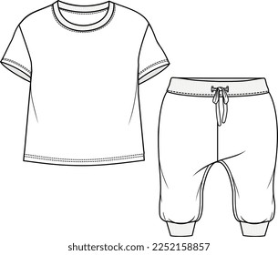 KIDS WEAR TEE AND JOGGER  PAJAMA SET FASHION FLAT DESIGN VECTOR