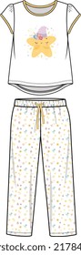 KIDS WEAR TEE AND PAJAMA SET NIGHT WEAR VECTOR