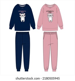 KIDS WEAR TEE AND PAJAMA SET NIGHT WEAR VECTOR