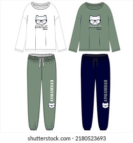 KIDS WEAR TEE AND PAJAMA SET NIGHT WEAR VECTOR