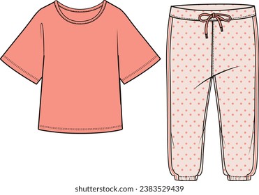 KIDS WEAR TEE AND PAJAMA SET VECTOR ILLUSTRATION