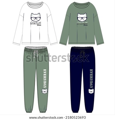 KIDS WEAR TEE AND PAJAMA SET NIGHT WEAR VECTOR