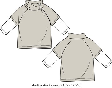 KIDS WEAR TEE SHIRT FULL SLEEVE VECTOR FLAT SKETCH