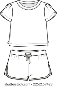 KIDS WEAR TEE AND SHORT PAJAMA SET FASHION FLAT DESIGN VECTOR