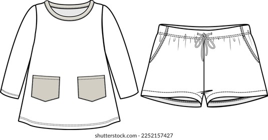 KIDS WEAR TEE AND SHORT PAJAMA SET FASHION FLAT DESIGN VECTOR