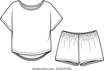 KIDS WEAR TEE AND SHORT PAJAMA SET FASHION FLAT DESIGN VECTOR