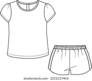 KIDS WEAR TEE AND SHORT PAJAMA SET FASHION FLAT DESIGN VECTOR