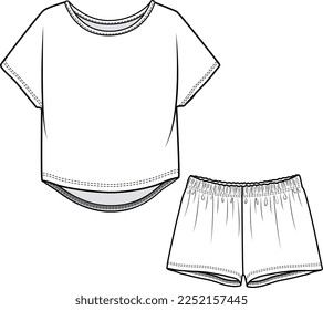 KIDS WEAR TEE AND SHORT PAJAMA SET FASHION FLAT DESIGN VECTOR