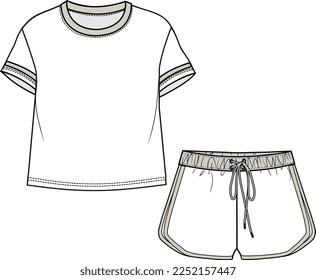 KIDS WEAR TEE AND SHORT PAJAMA SET FASHION FLAT DESIGN VECTOR