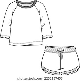 KIDS WEAR TEE AND SHORT PAJAMA SET FASHION FLAT DESIGN VECTOR