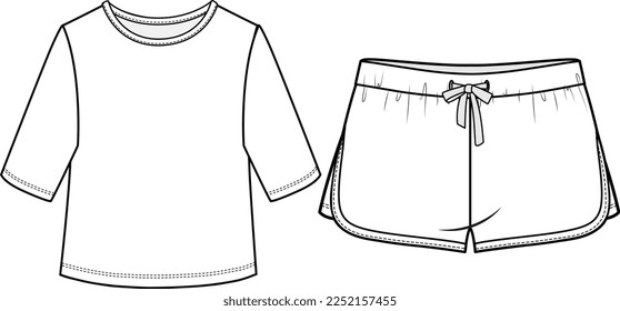 KIDS WEAR TEE AND SHORT PAJAMA SET FASHION FLAT DESIGN VECTOR