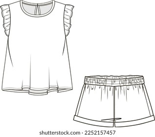 KIDS WEAR TEE AND SHORT PAJAMA SET FASHION FLAT DESIGN VECTOR