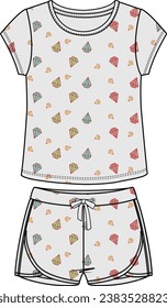 KIDS WEAR TEE AND SHORT PAJAMA SET VECTOR ILLUSTRATION