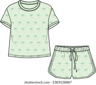 KIDS WEAR TEE AND SHORT PAJAMA SET VECTOR ILLUSTRATION