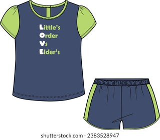 KIDS WEAR TEE AND SHORT PAJAMA SET VECTOR ILLUSTRATION