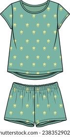 KIDS WEAR TEE AND SHORT PAJAMA SET VECTOR ILLUSTRATION