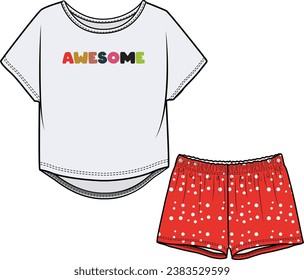 KIDS WEAR TEE AND SHORT PAJAMA SET VECTOR ILLUSTRATION