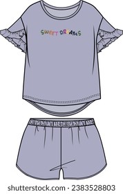 KIDS WEAR TOP AND SHORT PAJAMA SET VECTOR ILLUSTRATION