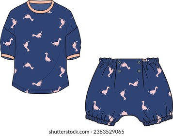 KIDS WEAR TOP AND SHORT PAJAMA SET VECTOR ILLUSTRATION