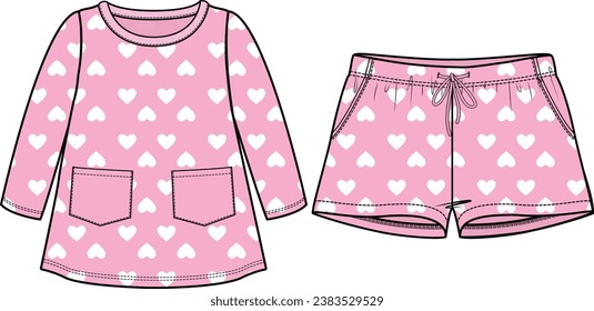 LOS NIÑOS LLEVAN ILUSTRACIÓN DE VECTOR DE CONJUNTO DE PAJAMA SUPERIOR Y CORTA