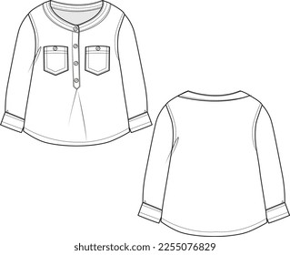 KIDS WEAR TOPS FRONT AND BACK FASHION FLAT DESIGN VECTOR