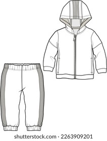 KIDS WEAR TRACK SUIT HOODIE AND JOGGER SET FASHION FLAT DESIGN VECTOR