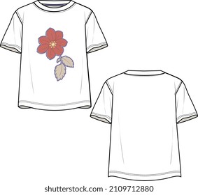 KIDS WEAR VINTAGE TEE SHIRT HALF SLEEVE VECTOR FLAT SKETCH FRONT AND BACK