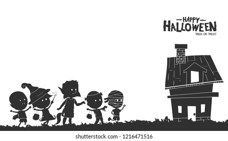 Kids wearing costume for trick or treat halloween illustration isolated on white background. Vector design for invitation card, greeting card, poster and banner halloween celebration event