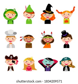 kids wearing different carnival costumes
