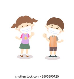 Kids wearing Face Mask Vector