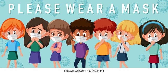 Kids wearing mask template illustration