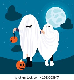 Kids Wearing Monsters Costumes.Vector Illustration