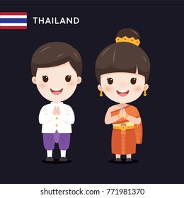 Kids Wearing Thai Traditional Costume