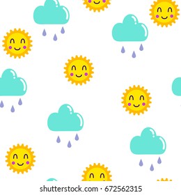 Kids weather geometric seamless pattern. Vector illustration.
