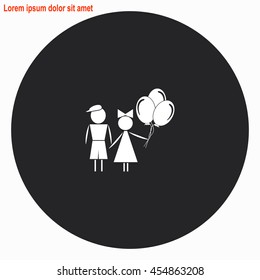 Kids web icon. Gray circle button with white illustration.
