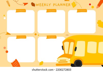 Kids Weekly Planner Template With Cute Illustration. Usable For Your Planner, Notes, Diary, Weekly Planner, Etc.