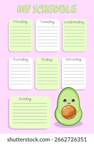 Kids Weekly Schedule Imprimible Cute Aguacate School Planner Kawaii Weekly Routine Chart