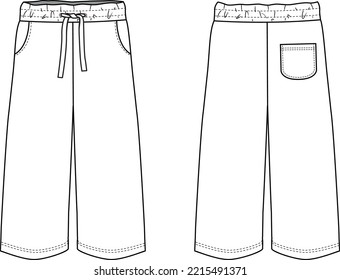 Kids wide leg pant vector technical drawing cad