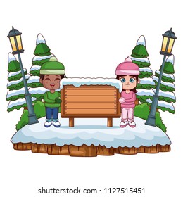 Kids in winter cartoon