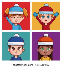 Kids with winter clothes