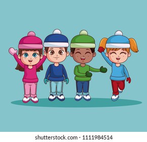 Kids with winter clothes