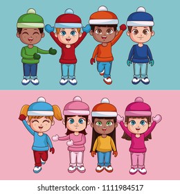 Kids with winter clothes