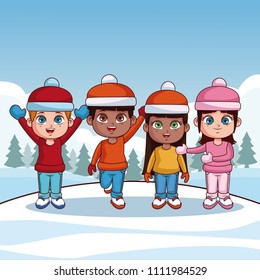 Kids with winter clothes