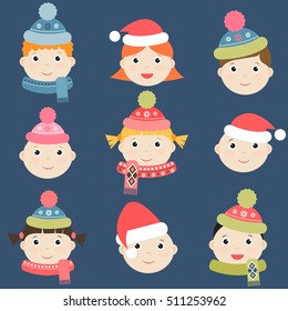Kids with winter clothing